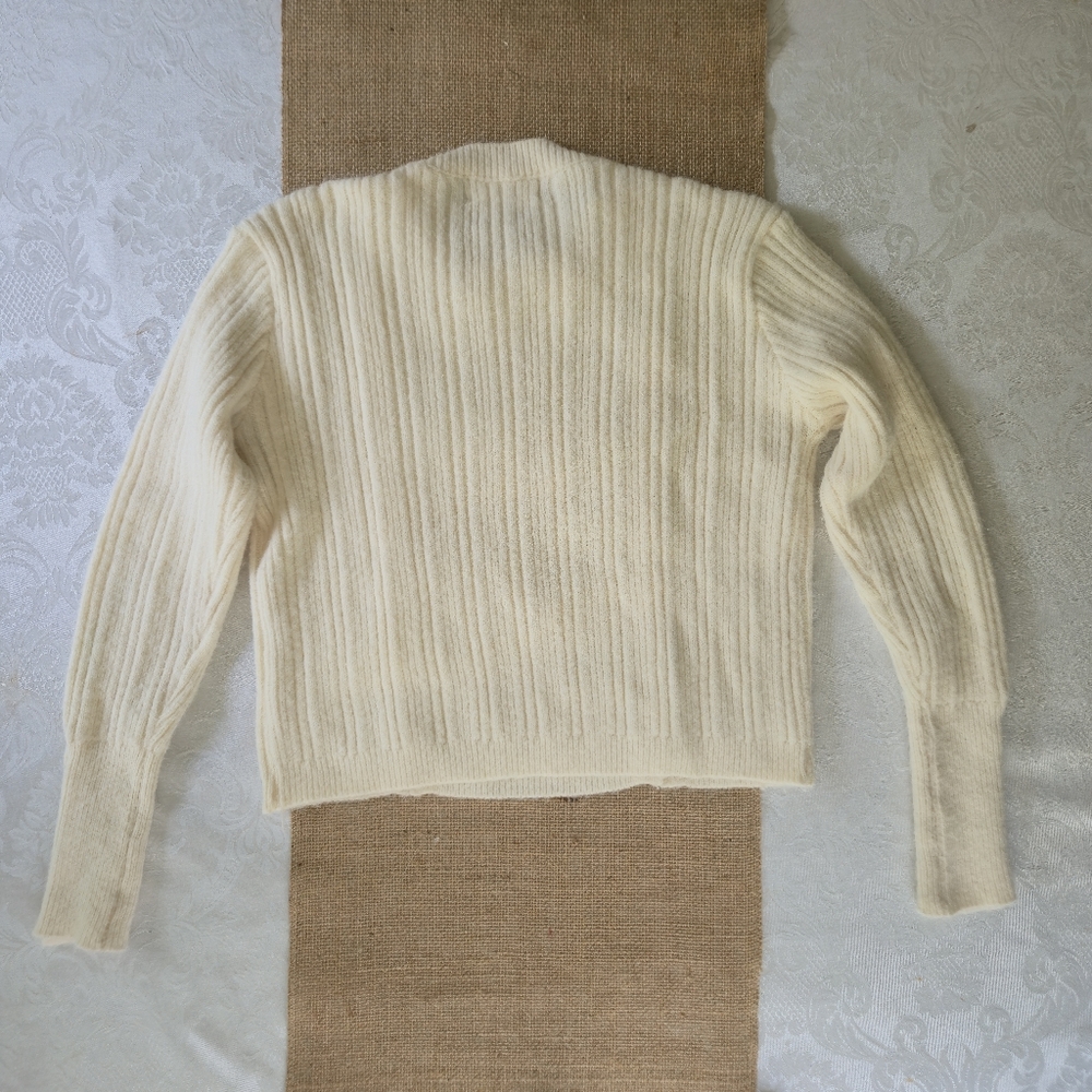YesStyle Cream Cardigan Sweater Ribbed Knit w/ Buttons Korean Style One Size - Picture 3 of 7